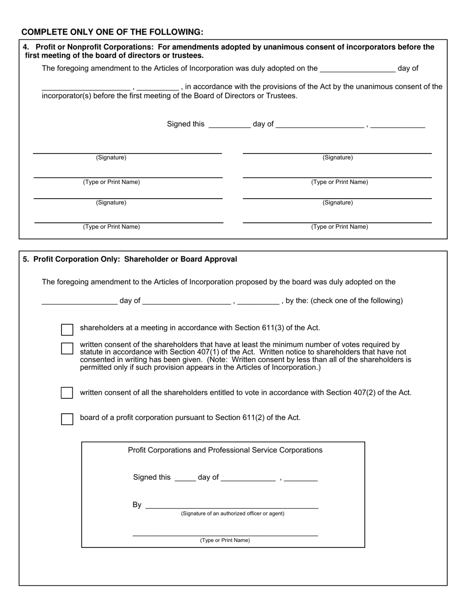 Form CSCL / CD-515 Certificate of Amendment to the Articles of Incorporation for Use by Domestic Profit and Nonprofit Corporations - Michigan, Page 2