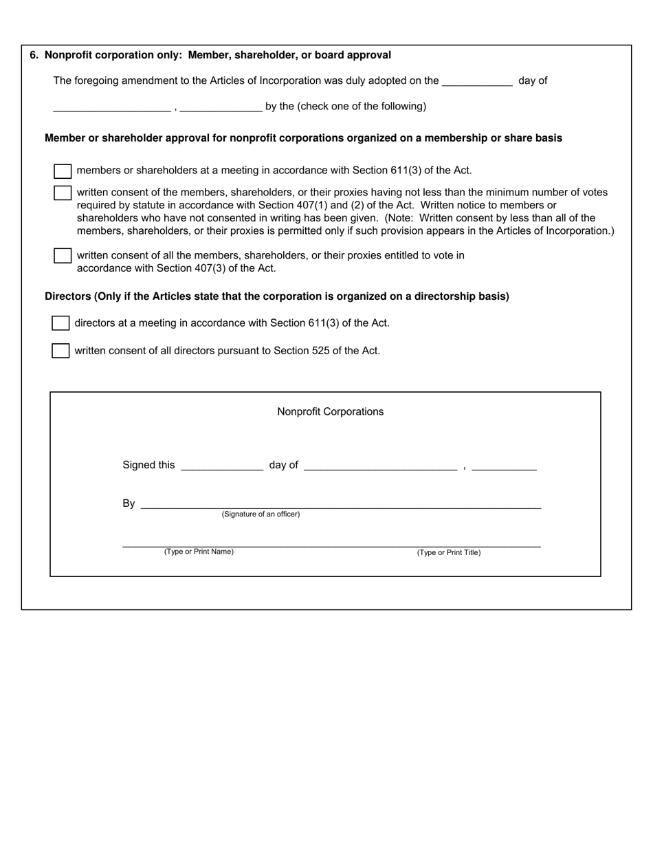 Form CSCL / CD-515 Certificate of Amendment to the Articles of Incorporation for Use by Domestic Profit and Nonprofit Corporations - Michigan, Page 3