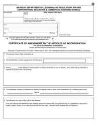 Document preview: Form CSCL/CD-516 Certificate of Amendment to the Articles of Incorporation for Use by Ecclesiastical Corporations - Michigan