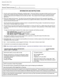 Form CSCL/CD-521 Resignation of Resident Agent for Use by Resident Agents of Corporations, Limited Partnerships and Limited Liability Companies - Michigan, Page 2