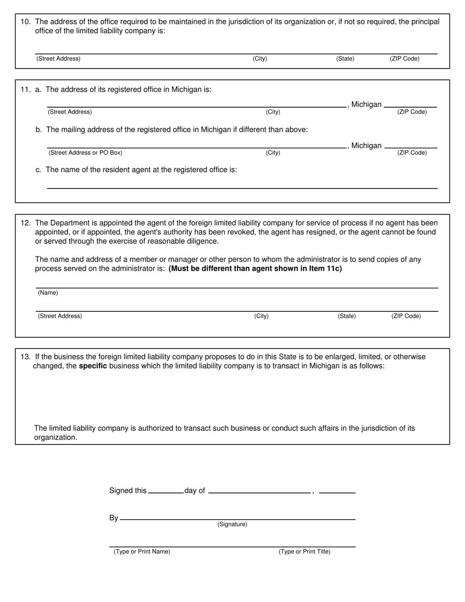 Form CSCL / CD-762 Certificate Amending Application for Certificate of Authority to Transact Business in Michigan for Use by Foreign Limited Liability Companies - Michigan, Page 2