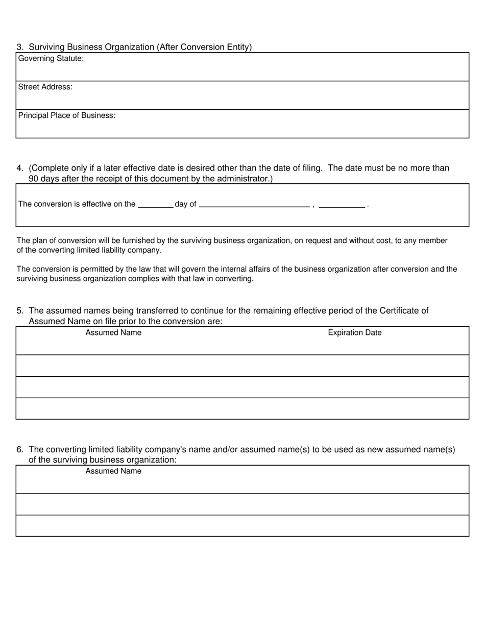 Form CSCL / CD-754 Certificate of Conversion for Use by a Limited Liability Company Converting Into a Business Organization - Michigan, Page 2