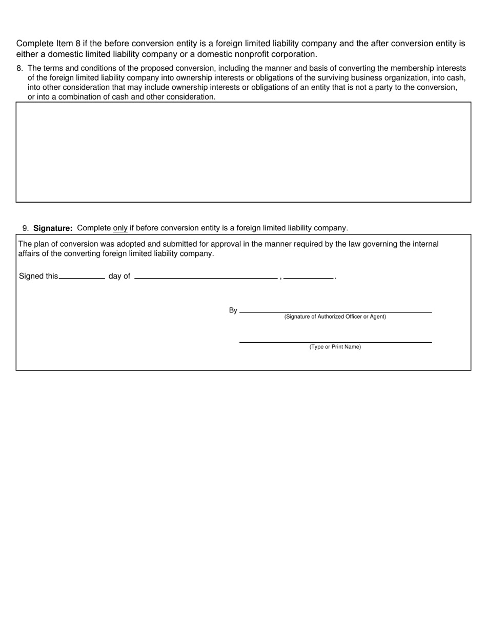 Form CSCL / CD-754 Certificate of Conversion for Use by a Limited Liability Company Converting Into a Business Organization - Michigan, Page 4