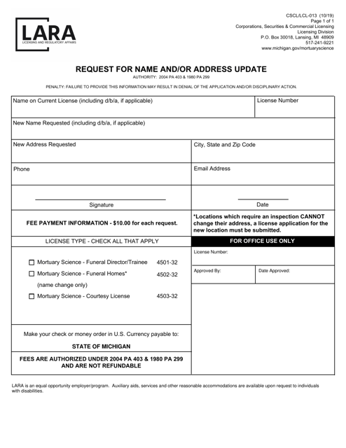 Form CSCL/LCL-013  Printable Pdf