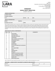 Document preview: Vehicle Safety Inspection Worksheet - Michigan