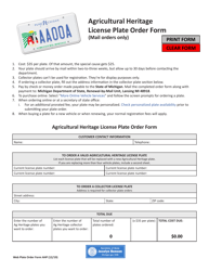 Document preview: Agricultural Heritage License Plate Order Form - Michigan