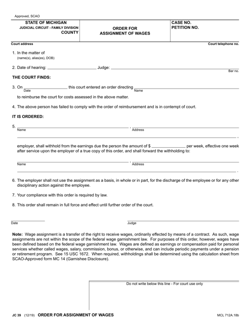 Form JC39  Printable Pdf