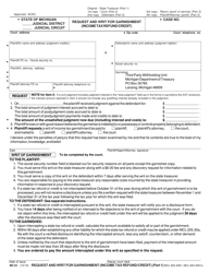 Document preview: Form MC52 Request and Writ for Garnishment (Income Tax Refund/Credit) - Michigan