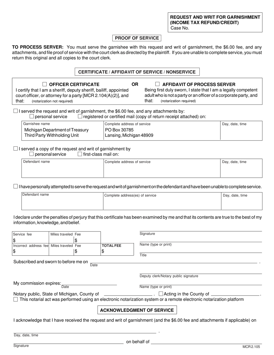 Form MC52 Request and Writ for Garnishment (Income Tax Refund / Credit) - Michigan, Page 4