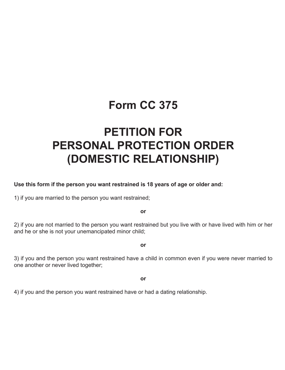 Form CC375 Petition for Personal Protection Order (Domestic Relationship) - Michigan, Page 1
