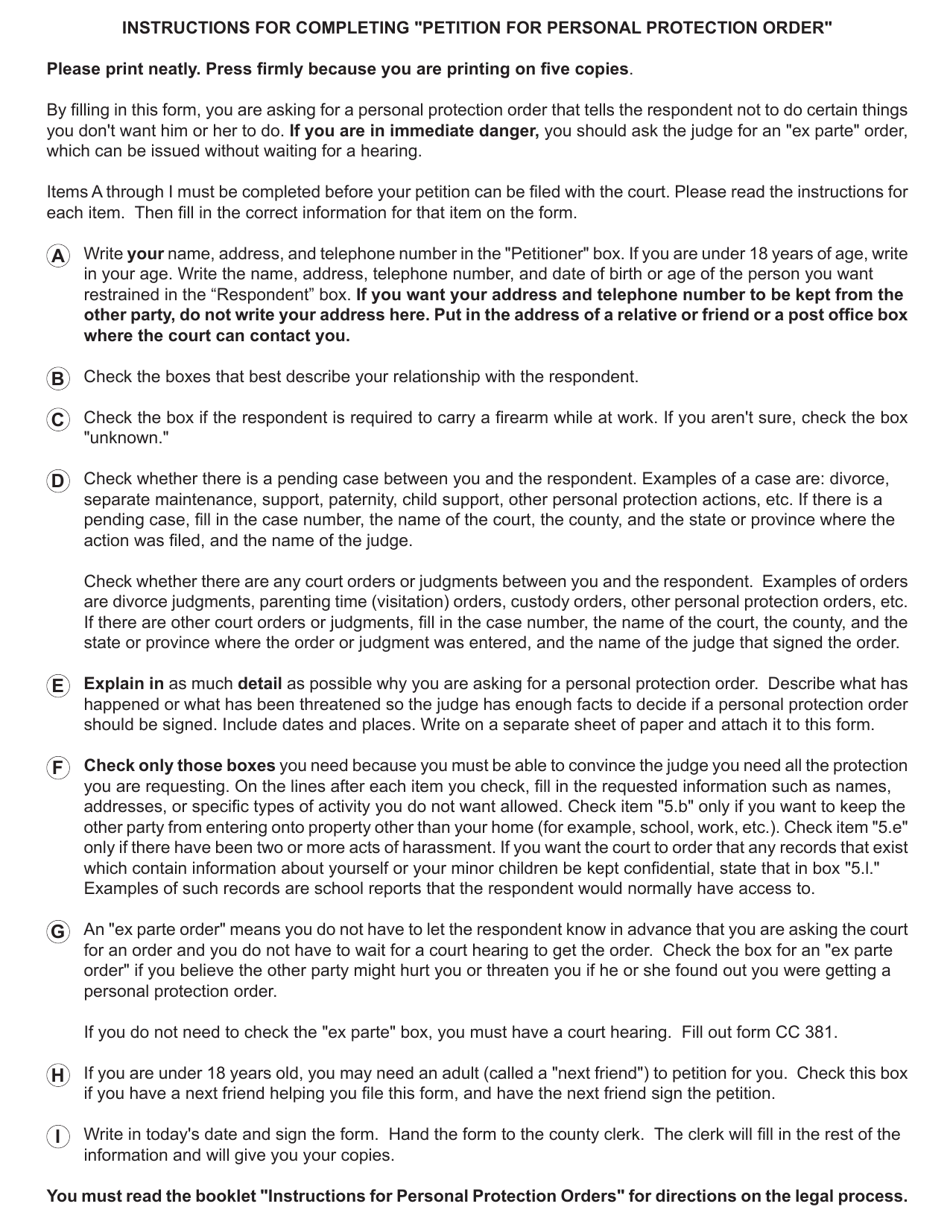 Form CC375 Petition for Personal Protection Order (Domestic Relationship) - Michigan, Page 2