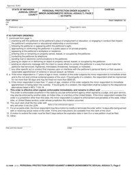 Form CC396M Personal Protection Order Against a Minor (Nondomestic Sexual Assault) - Michigan, Page 2