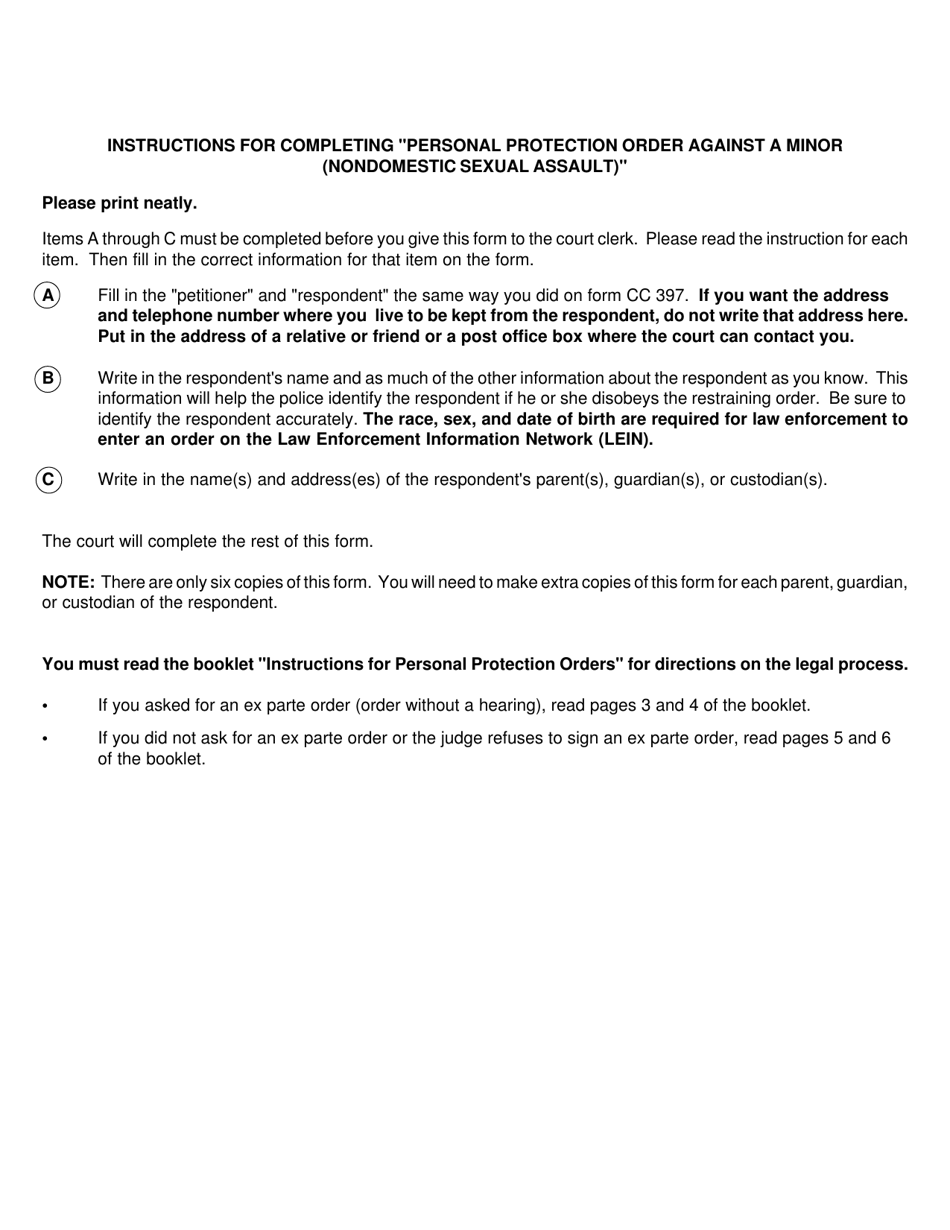 Form CC396M Personal Protection Order Against a Minor (Nondomestic Sexual Assault) - Michigan, Page 5