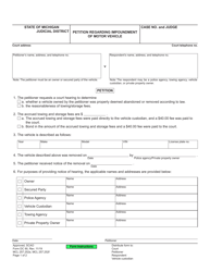 Form DC90 &quot;Petition Regarding Impoundment of Motor Vehicle&quot; - Michigan