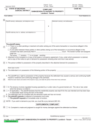 Form DC102B Complaint, Damage/Health Hazard to Property, Landlord-Tenant - Michigan, Page 2