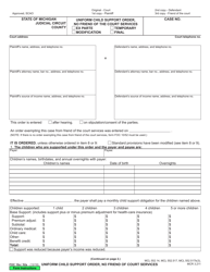 Form FOC10A/52A Uniform Child Support Order, No Friend of the Court Services - Michigan