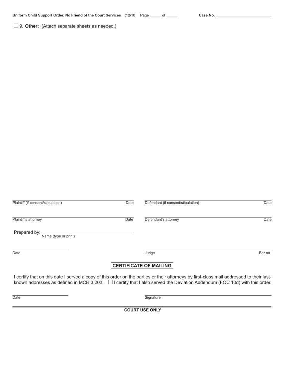 Form FOC10A / 52A Uniform Child Support Order, No Friend of the Court Services - Michigan, Page 3