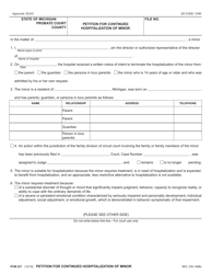 Form PCM237 Petition for Continued Hospitalization of Minor - Michigan