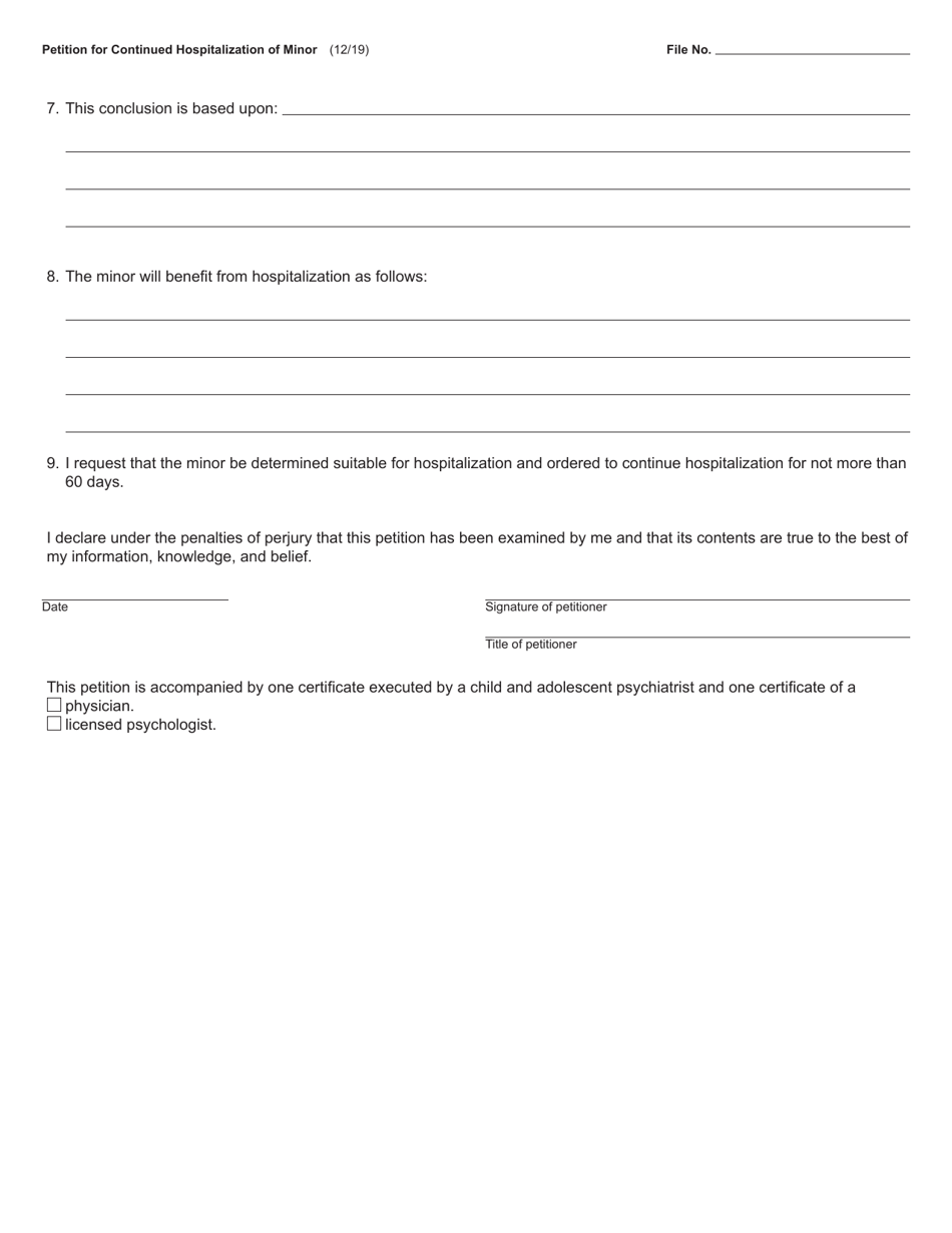 Form PCM237 Petition for Continued Hospitalization of Minor - Michigan, Page 2