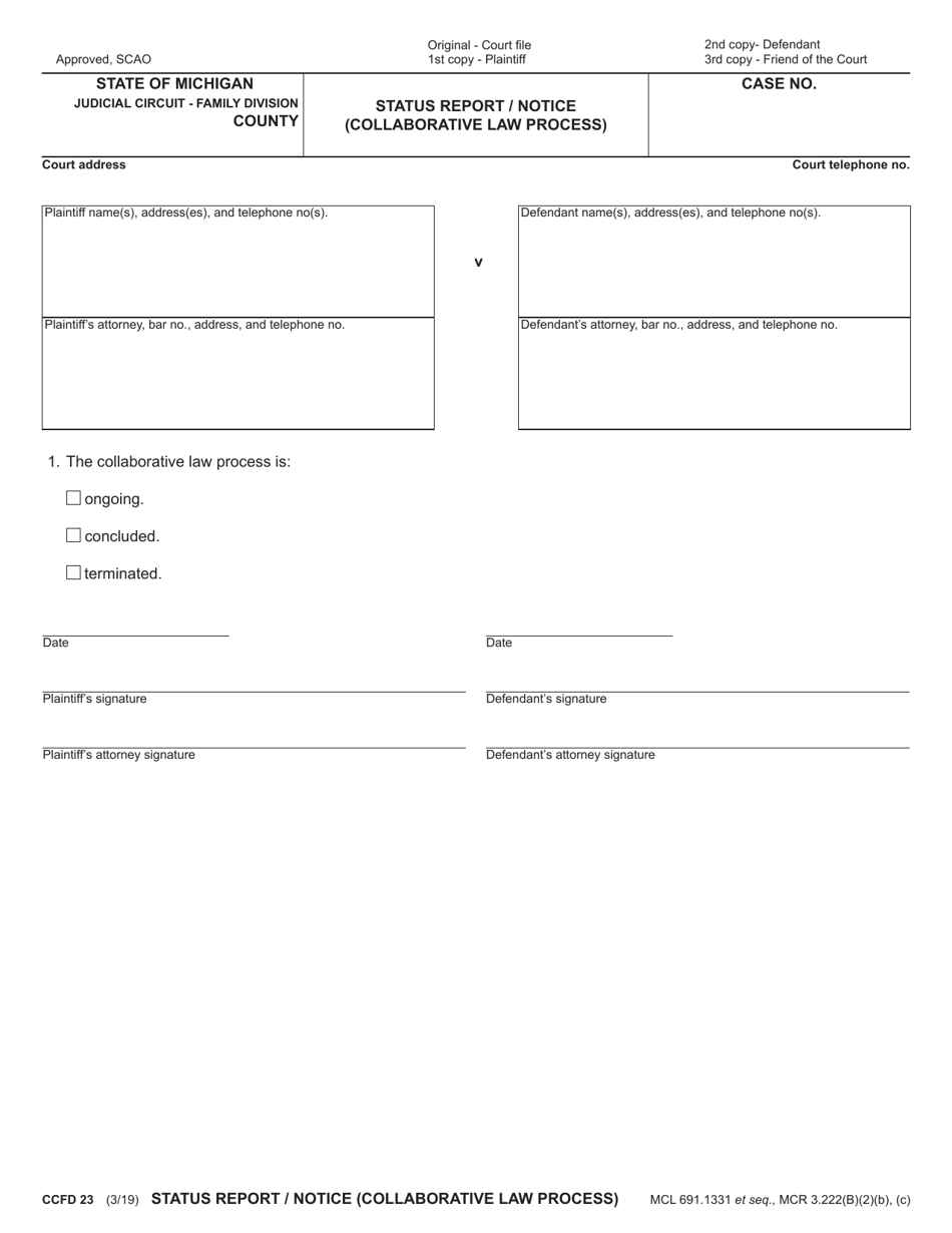 Form CCFD23 Status Report / Notice (Collaborative Law Process) - Michigan, Page 1