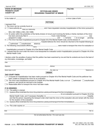 Document preview: Form PCM240 Petition and Order Regarding Transport of Minor - Michigan