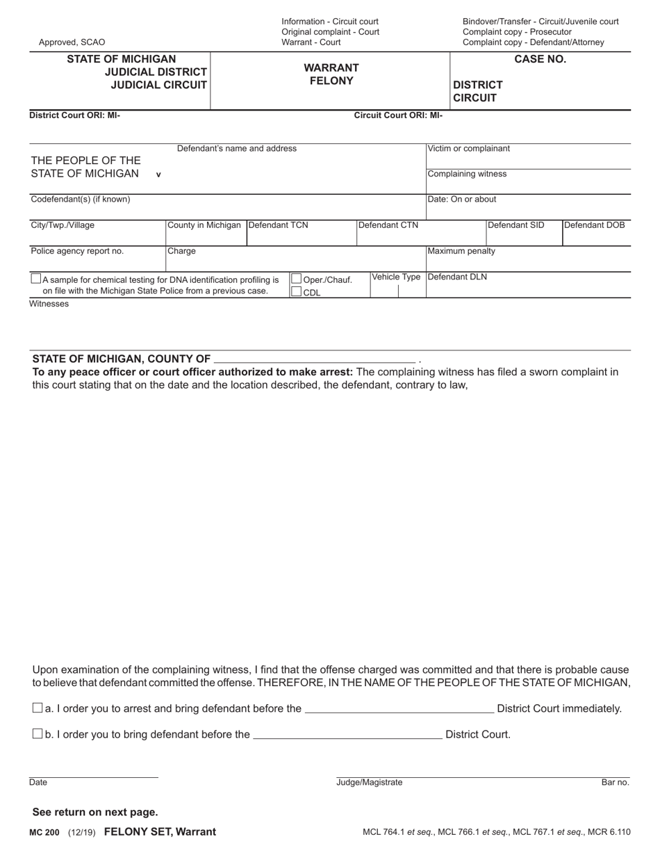 Form MC200 Felony Set - Michigan, Page 3