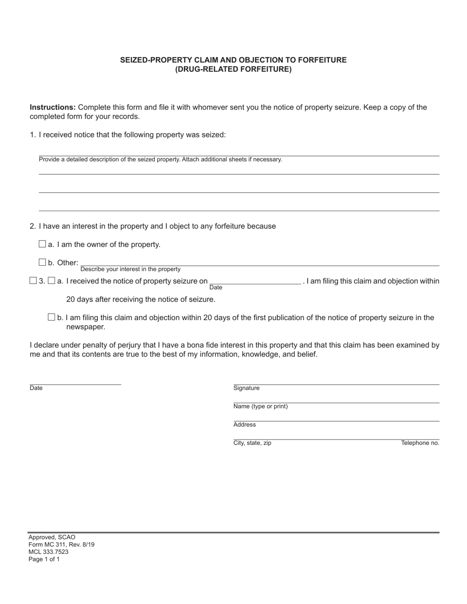 Form MC311 - Fill Out, Sign Online and Download Fillable PDF, Michigan ...