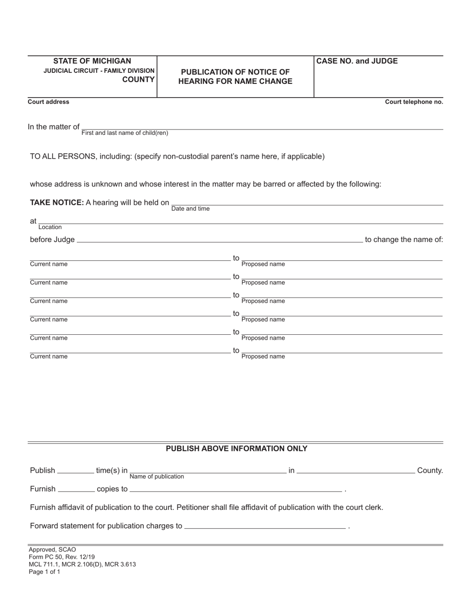 Form PC50 Download Fillable PDF or Fill Online Publication of Notice of ...