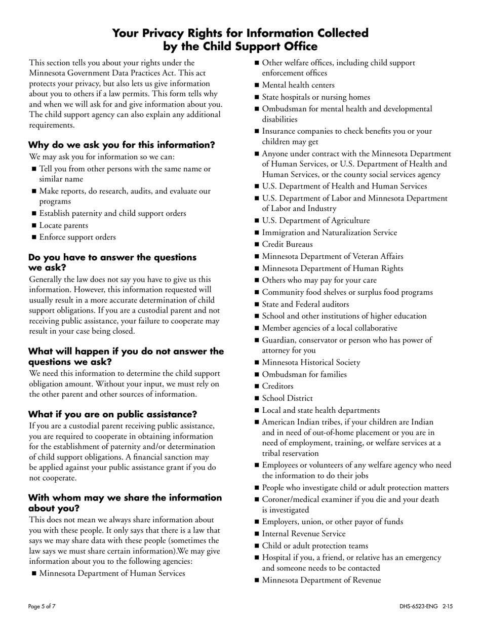 Form DHS-6523-ENG Financial Statement - Minnesota, Page 5