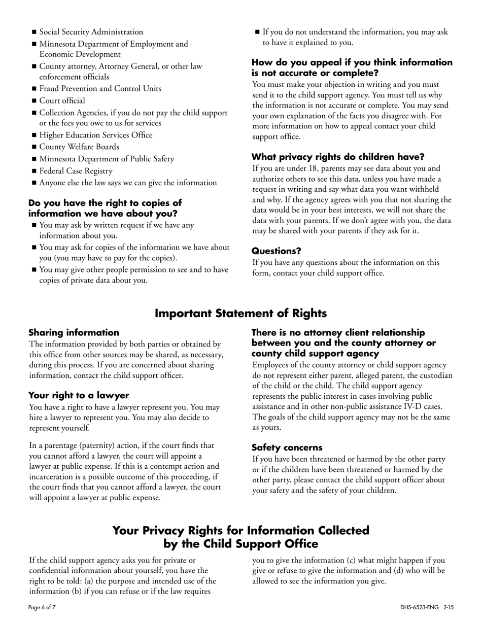 Form DHS-6523-ENG Financial Statement - Minnesota, Page 6