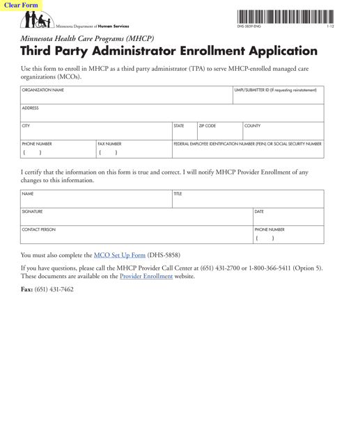 Form DHS-5859-ENG Third Party Administrator Enrollment Application - Minnesota