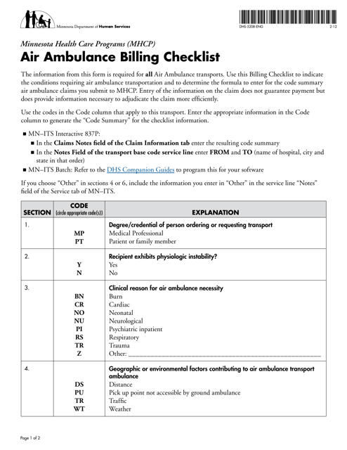 Form DHS-5208-ENG Mhcp Air Ambulance Checklist - Minnesota