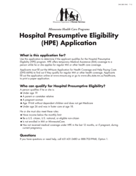 Document preview: Form DHS-3881-ENG Hospital Presumptive Eligibility (Hpe) Application - Minnesota