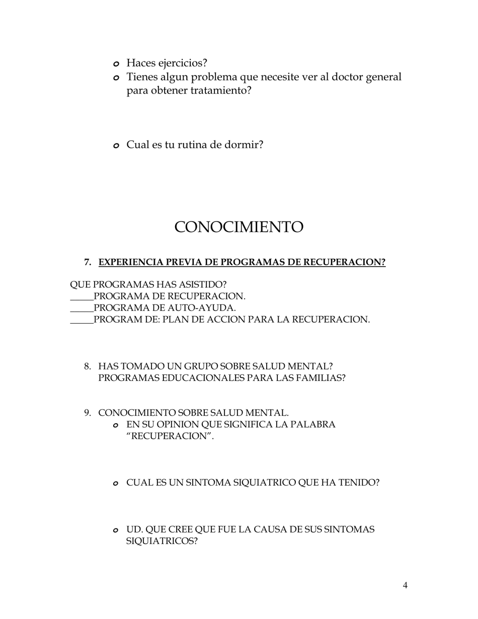 Apendice 2 Un Inventatrio Personal Sobre Los Conocimientos Y Tecnicas Del Manejo / Recuperacion De Las Enfermedades Siquiatricas - Minnesota (Spanish), Page 4