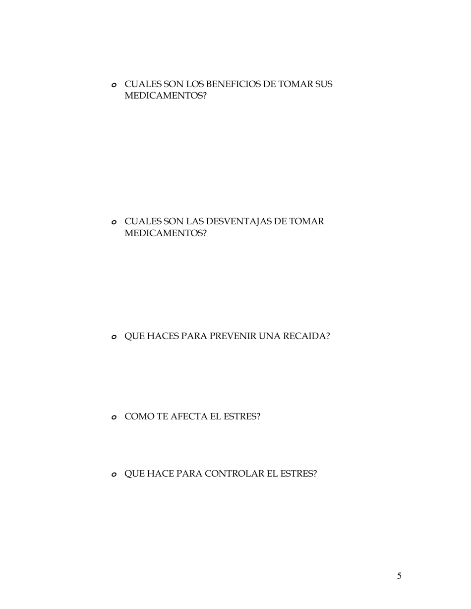 Apendice 2 Un Inventatrio Personal Sobre Los Conocimientos Y Tecnicas Del Manejo / Recuperacion De Las Enfermedades Siquiatricas - Minnesota (Spanish), Page 5