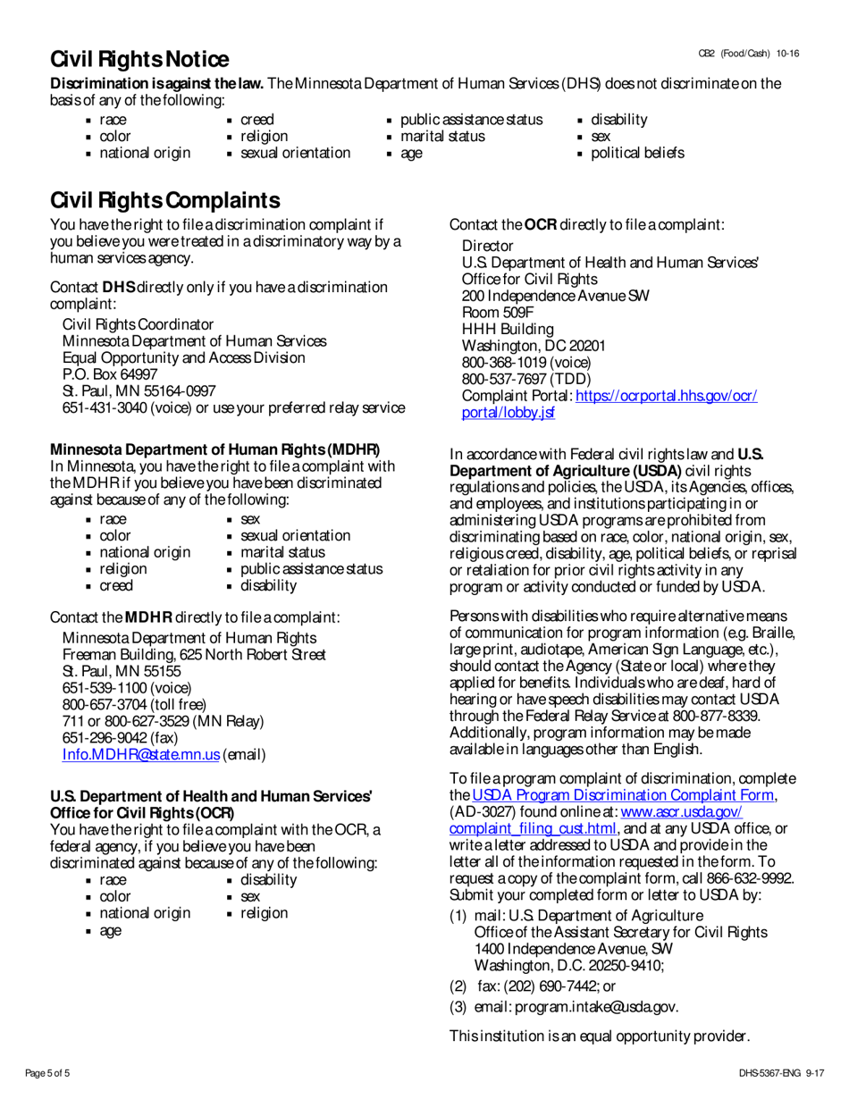 Form DHS-5367-ENG Parent Acknowledgement When Choosing a Legal Non-licensed Provider - Minnesota, Page 5