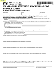 Document preview: Form DHS-3773B-ENG Vulnerability Assessment and Sexual Abusive Behavior Screen for Children in Residential Settings - Minnesota