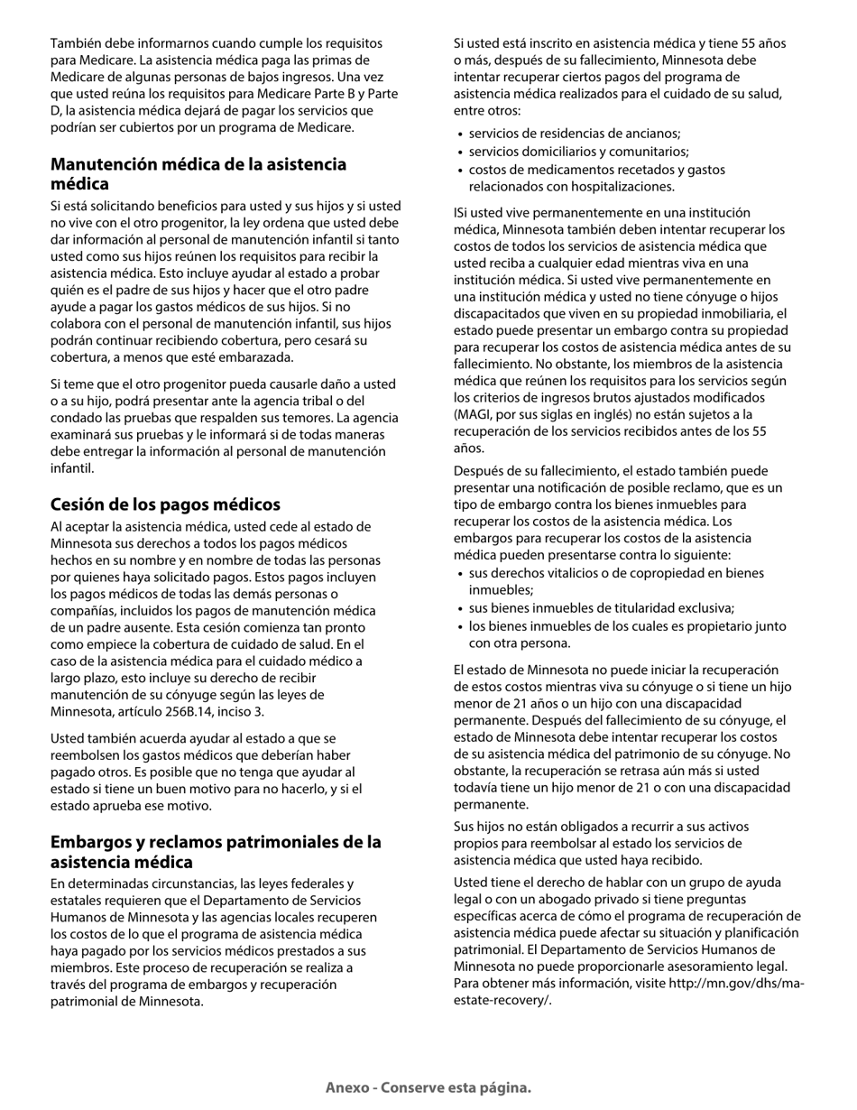 Formulario DHS-3418-SPA Renovacion De Los Programas De Cuidado De Salud De Minnesota - Minnesota (Spanish), Page 16