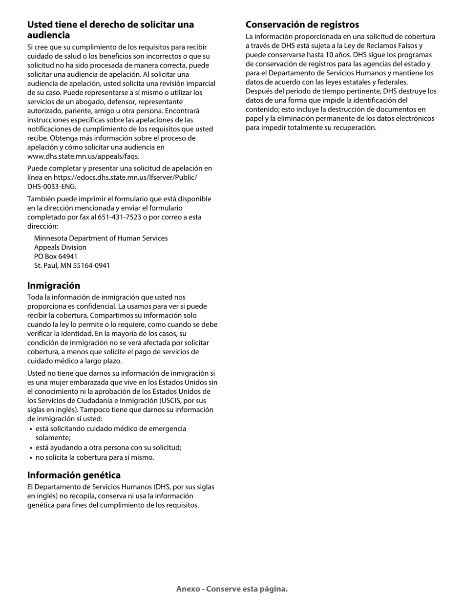 Formulario DHS-3418-SPA Renovacion De Los Programas De Cuidado De Salud De Minnesota - Minnesota (Spanish), Page 17