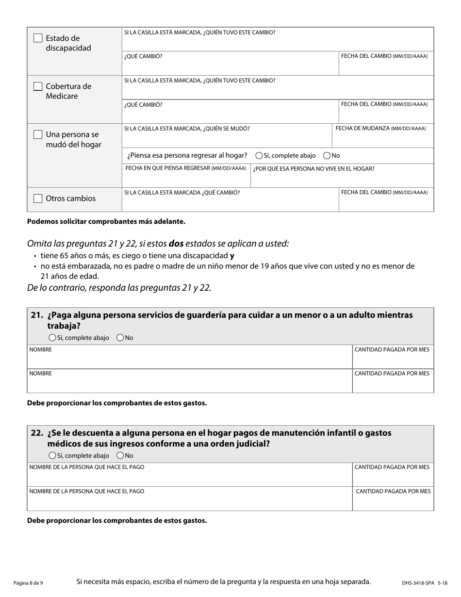 Formulario DHS-3418-SPA Renovacion De Los Programas De Cuidado De Salud De Minnesota - Minnesota (Spanish), Page 9