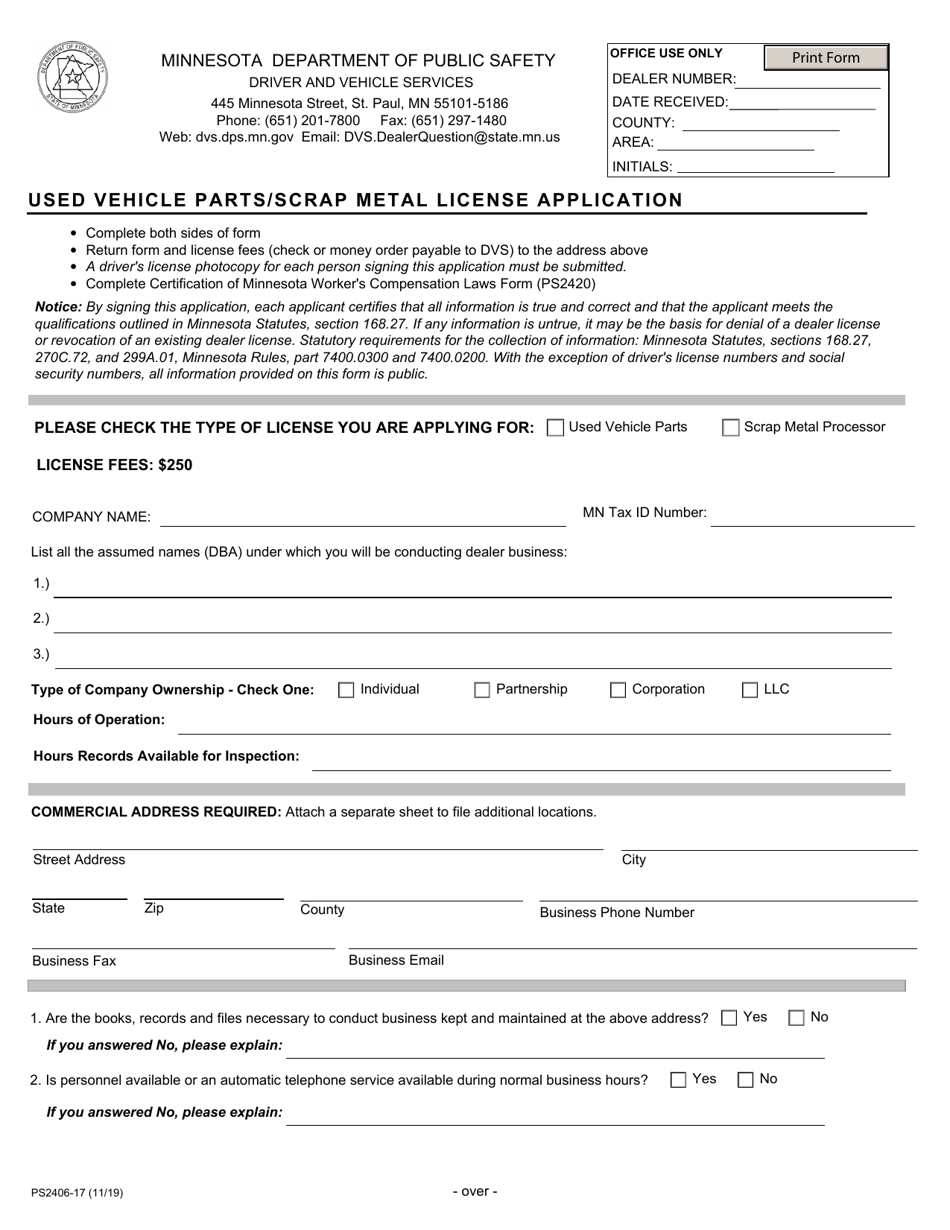 Form PS2406 - Fill Out, Sign Online and Download Fillable PDF ...