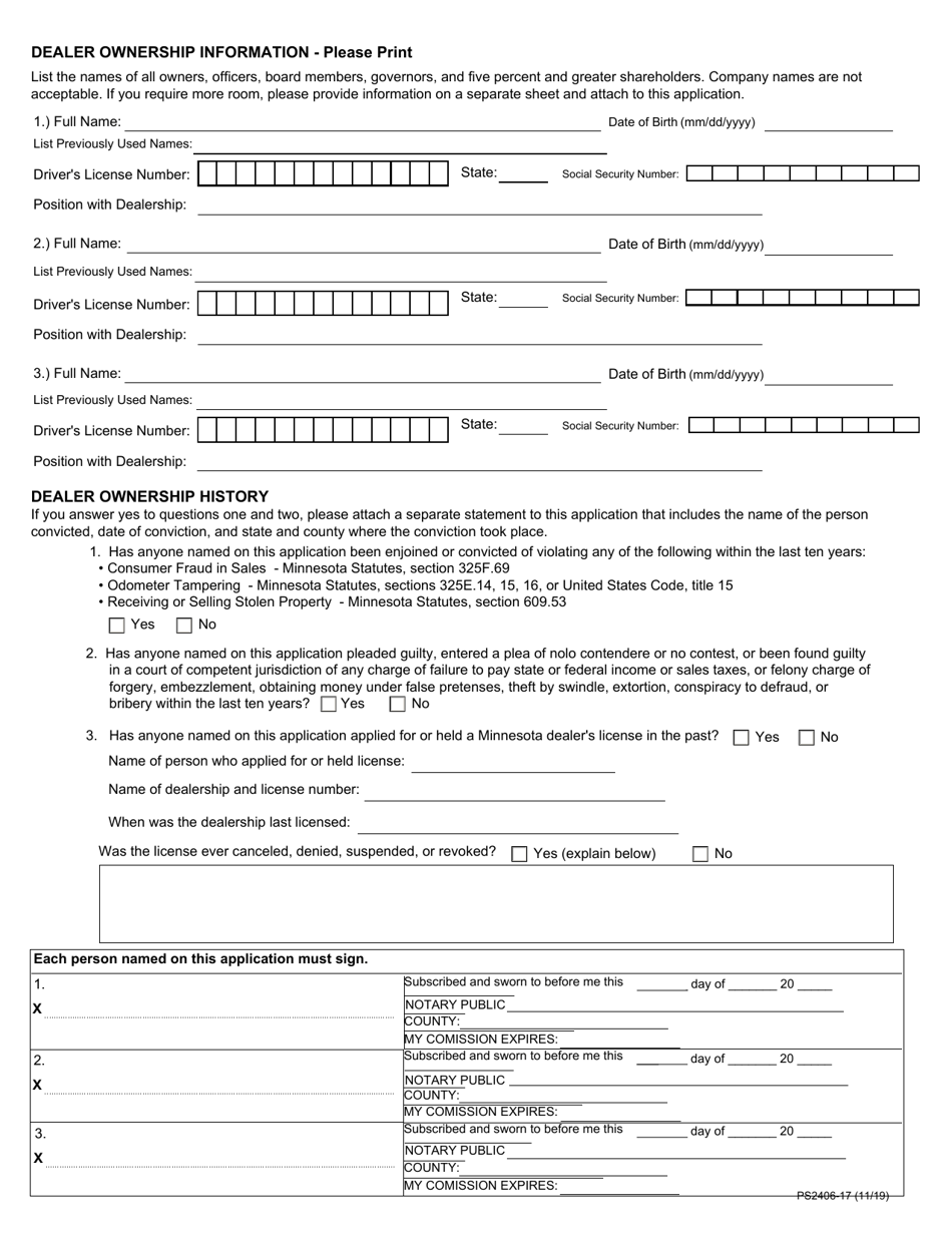 Form PS2406 Used Vehicle Parts / Scrap Metal License Application - Minnesota, Page 2