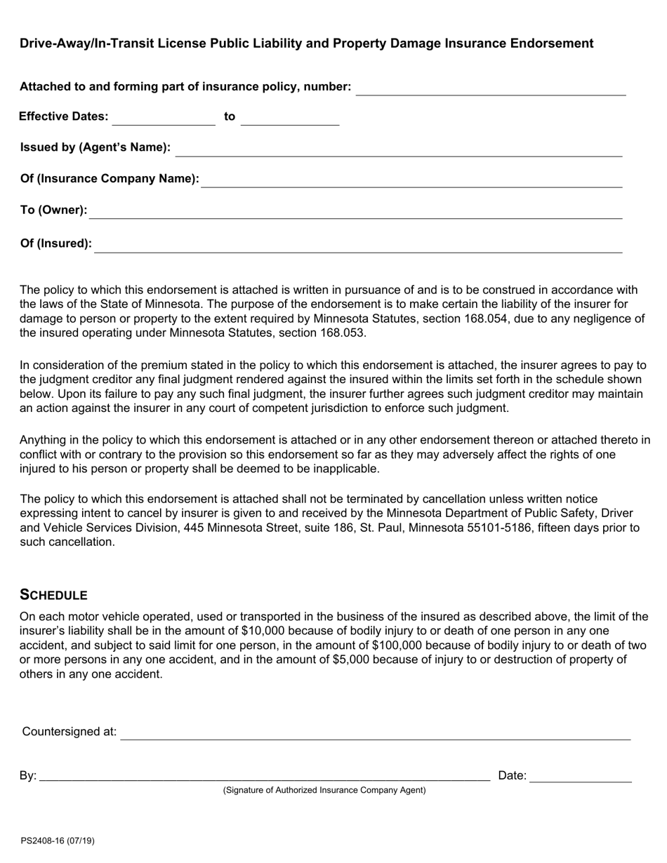 Form PS2408 Drive-Away / In-transit License Application - Minnesota, Page 2