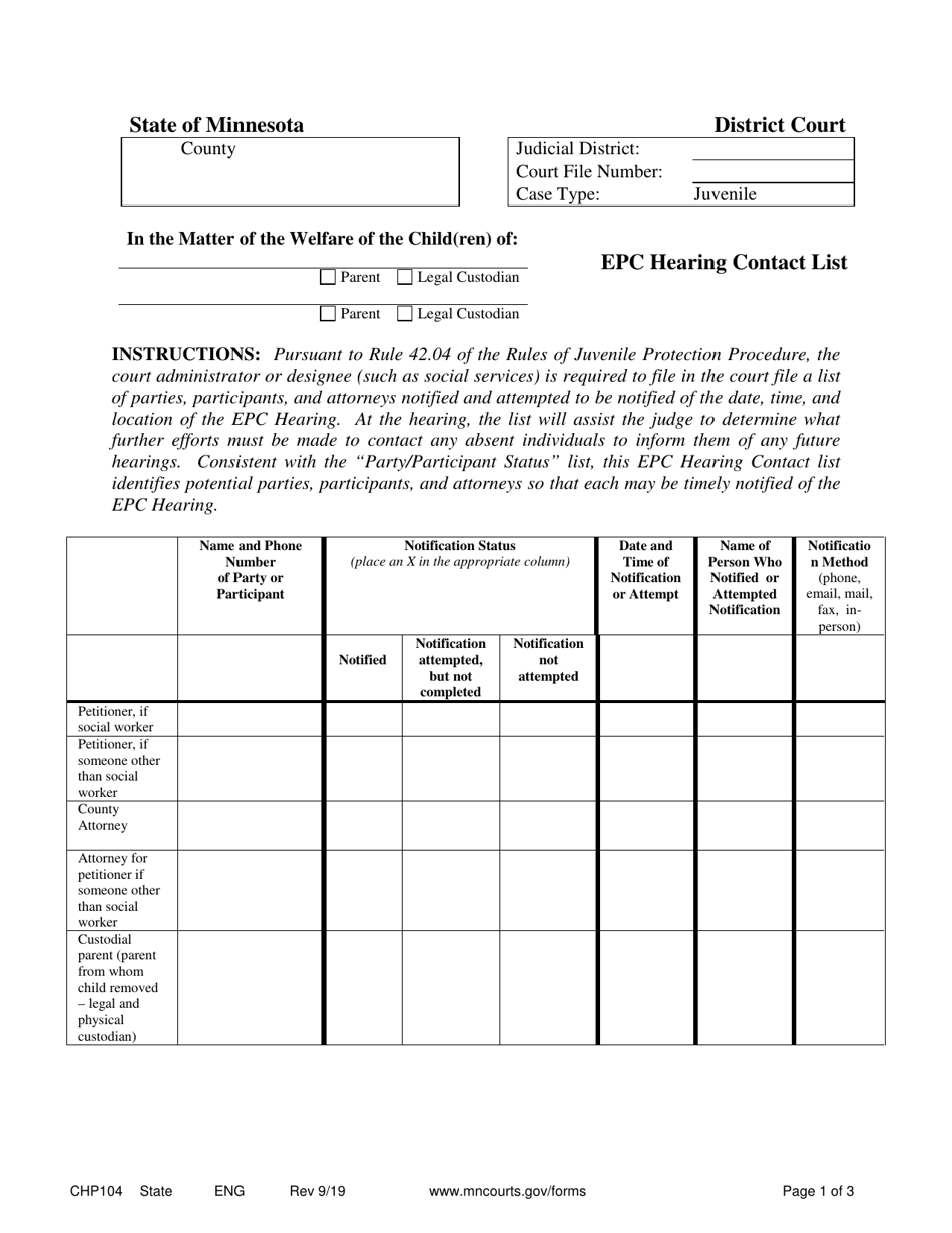 Form CHP104 Epc Hearing Contact List - Minnesota, Page 1
