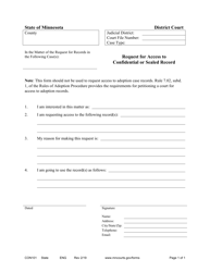 Document preview: Form CON101 Request for Access to Confidential or Sealed Record - Minnesota