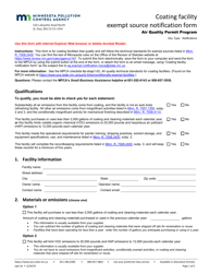Document preview: Coating Facility Exempt Source Notification Form - Minnesota