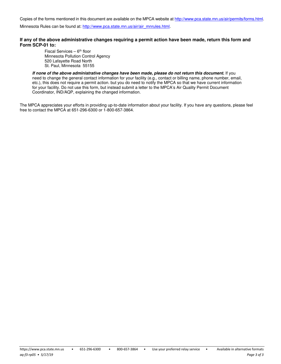Form RP-05 Registration Permit Administrative Changes - Minnesota, Page 3