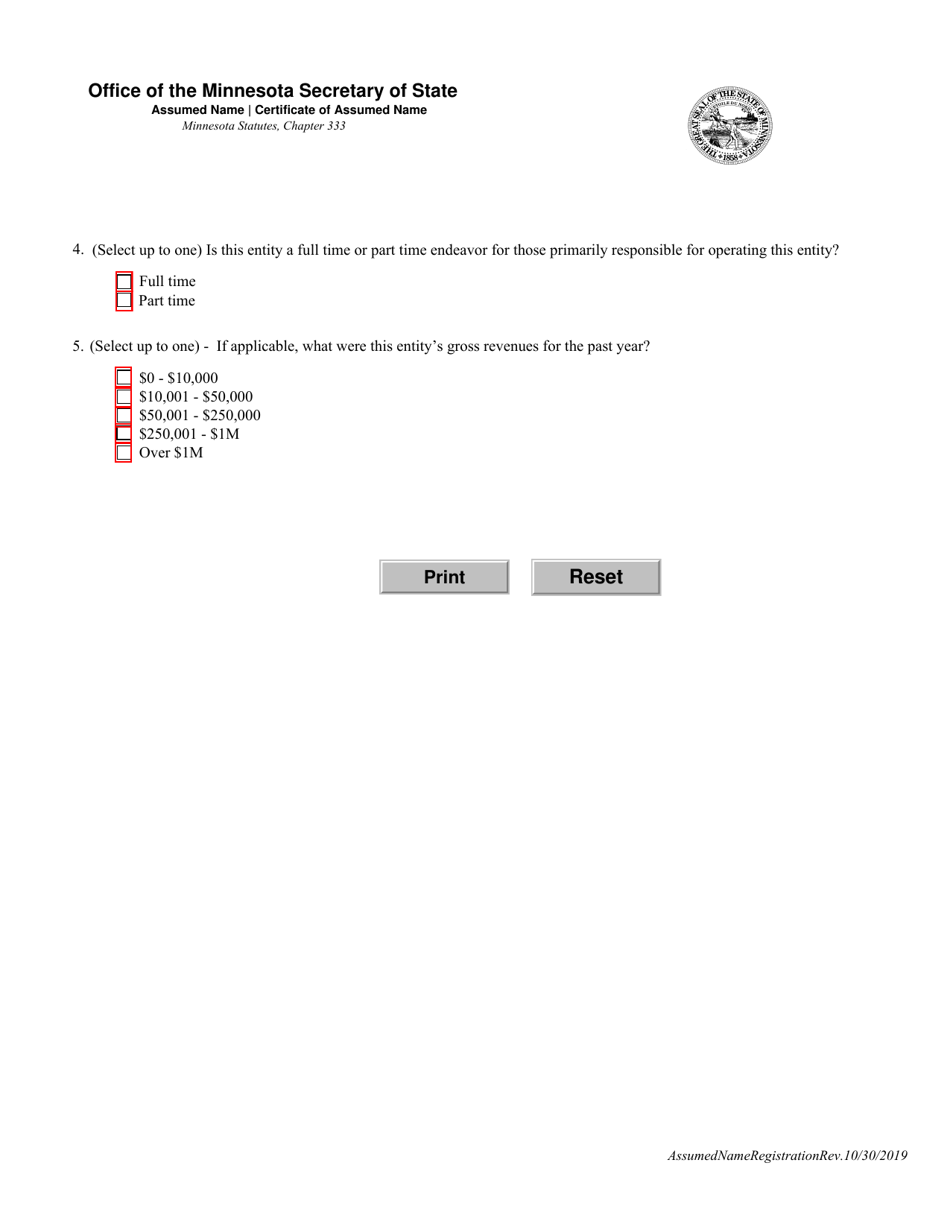 Certificate of Assumed Name Registration - Minnesota, Page 3