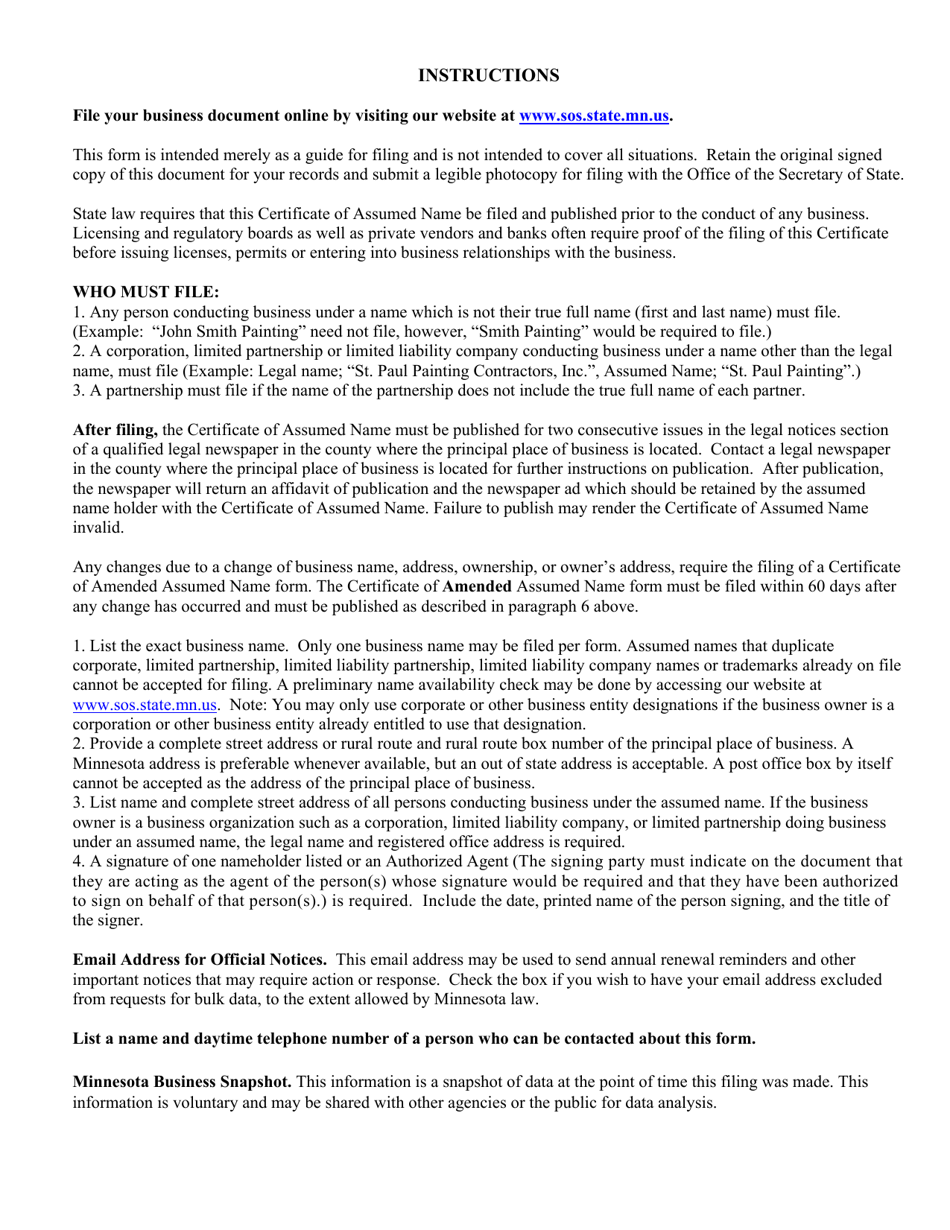 Certificate of Assumed Name Registration - Minnesota, Page 4