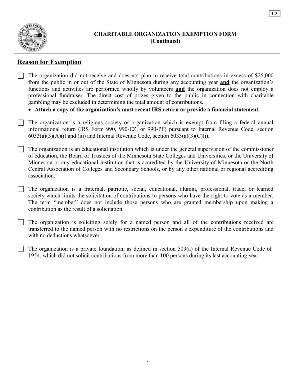 Charitable Organization - Exemption Form - Minnesota, Page 3
